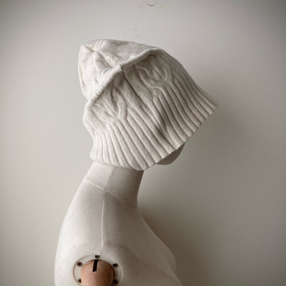 joodito origami crown merino wool sweater hat bucket beanie cap cable knit ivory - Picture 3 of 9
